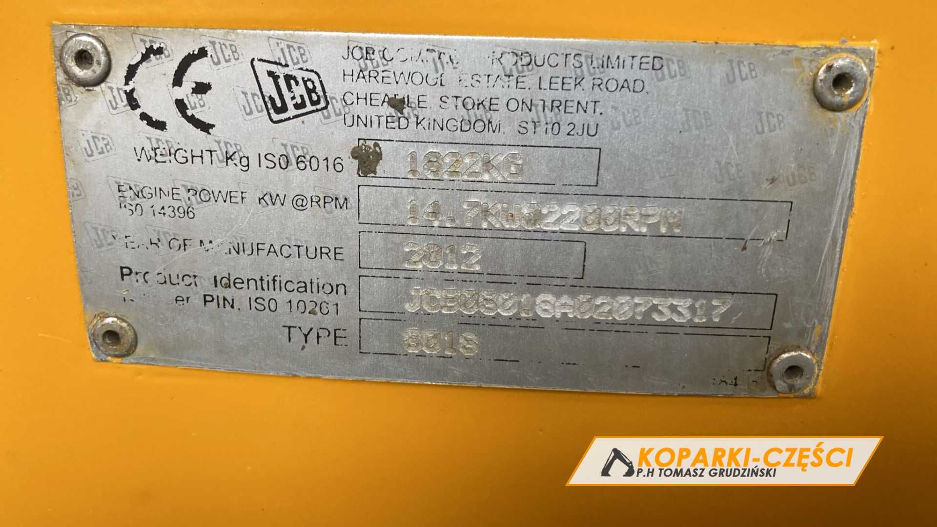 Mini koparka JCB 8018, skarpówka hydrauliczna 3 łyżki 2012 rok z Danii