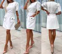 Elegancka sukienka Chanel biała/ecru 36 S Perle Donna