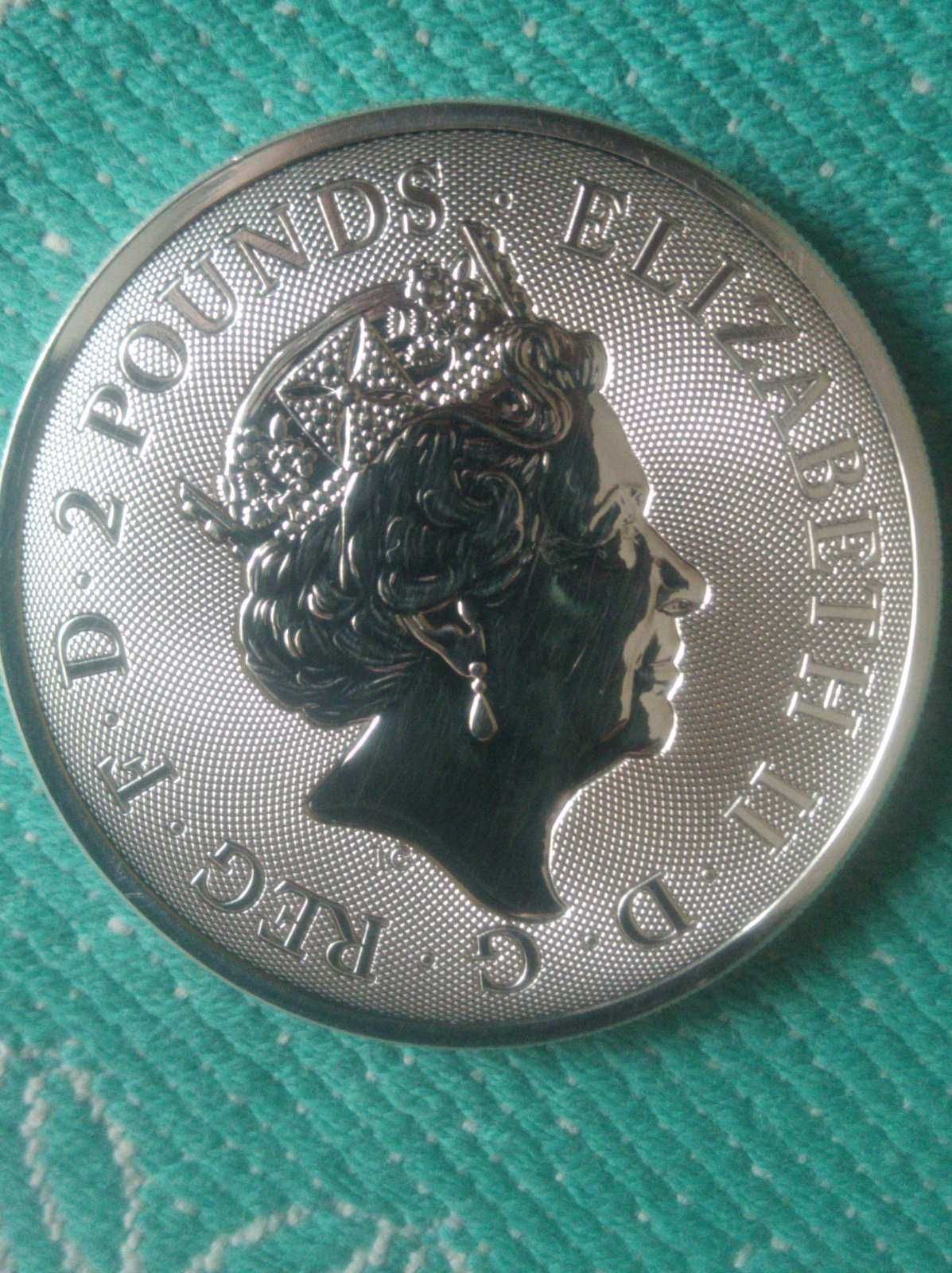 2 фунта 2021 г. Елизавета II. Святой Георгий и дракон серебро