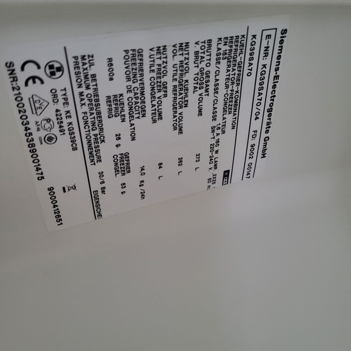 Combinado Siemens KG39SA70/04 a trabalhar, semi avariado