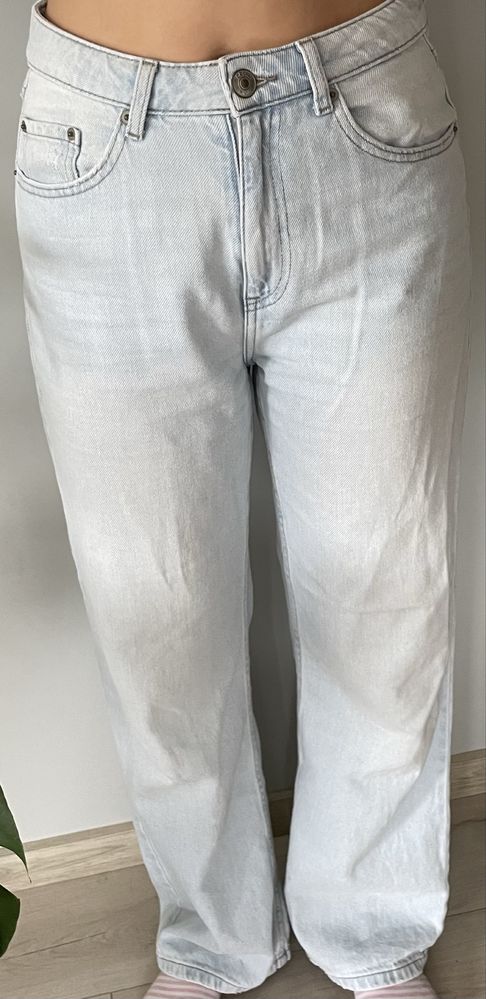 Jasne szerokie spodnie wide leg luźne jeansy jeansowe dżinsowe 38 M