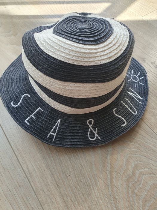 Kapelusz dziecięcy H&M marynarskie pasy granatowo - biały 74 stan bdb