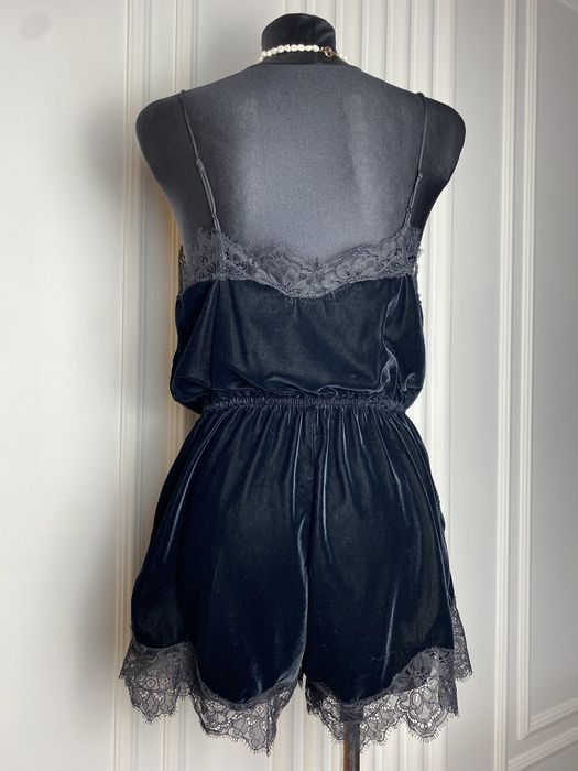 Kombinezon damski krótki czarny 36 S H&M aksamit koronka na okazje