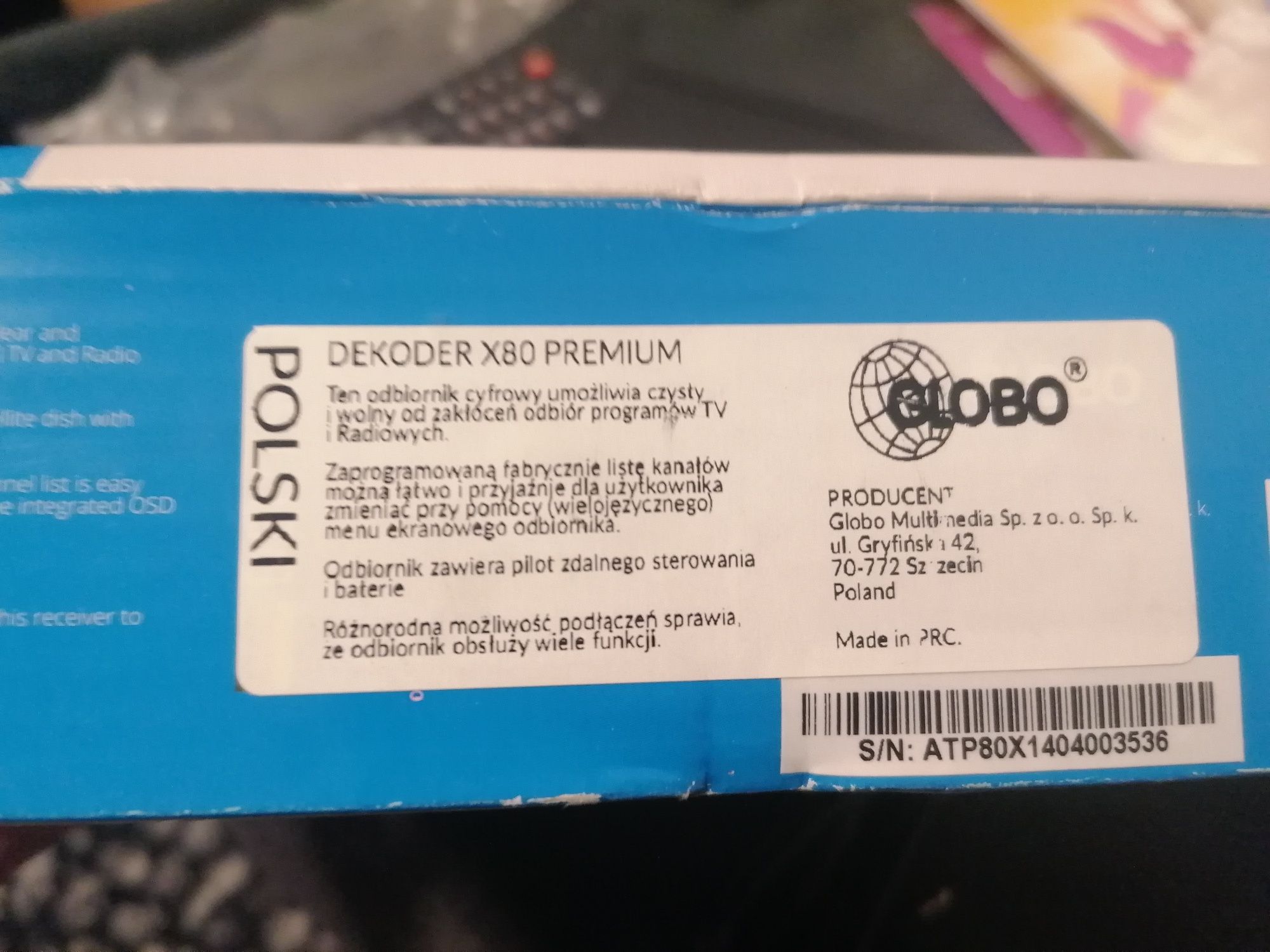 Dekoder DVBS marki GLOBO X80 premium