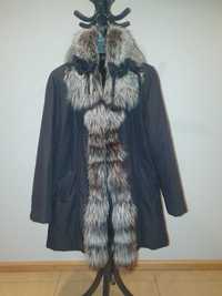 Zimowa kurtka damska z naturalnym srebrnym lisem, czarna, firmy Aryton