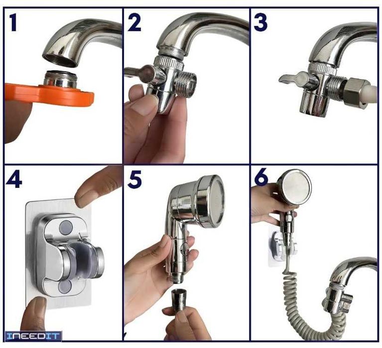 Słuchawka prysznicowa na kran, zestaw natryskowy + akcesoria Ineedit