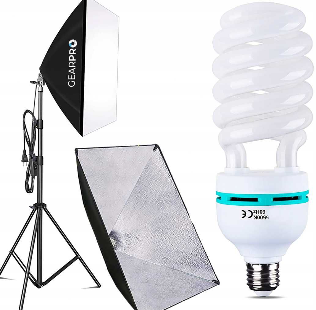 Softbox ze statywem i żarówką 50 x 70 cm 125 W