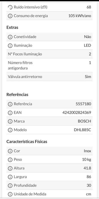 Exaustor Bosch 86cm Inox (encastre) NOVO