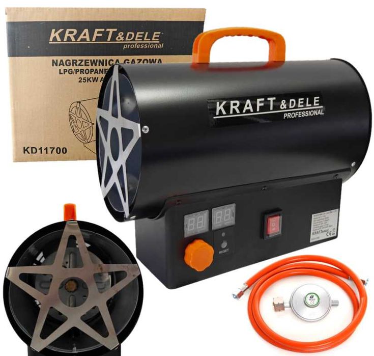 Nagrzewnica dmuchawa gazowa 25KW LCD termostat + wąż, reduktor