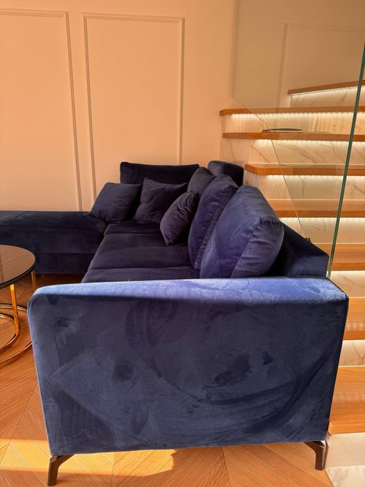 Narożnik modulowy 240/165 cm w kolorze granatowym, welur