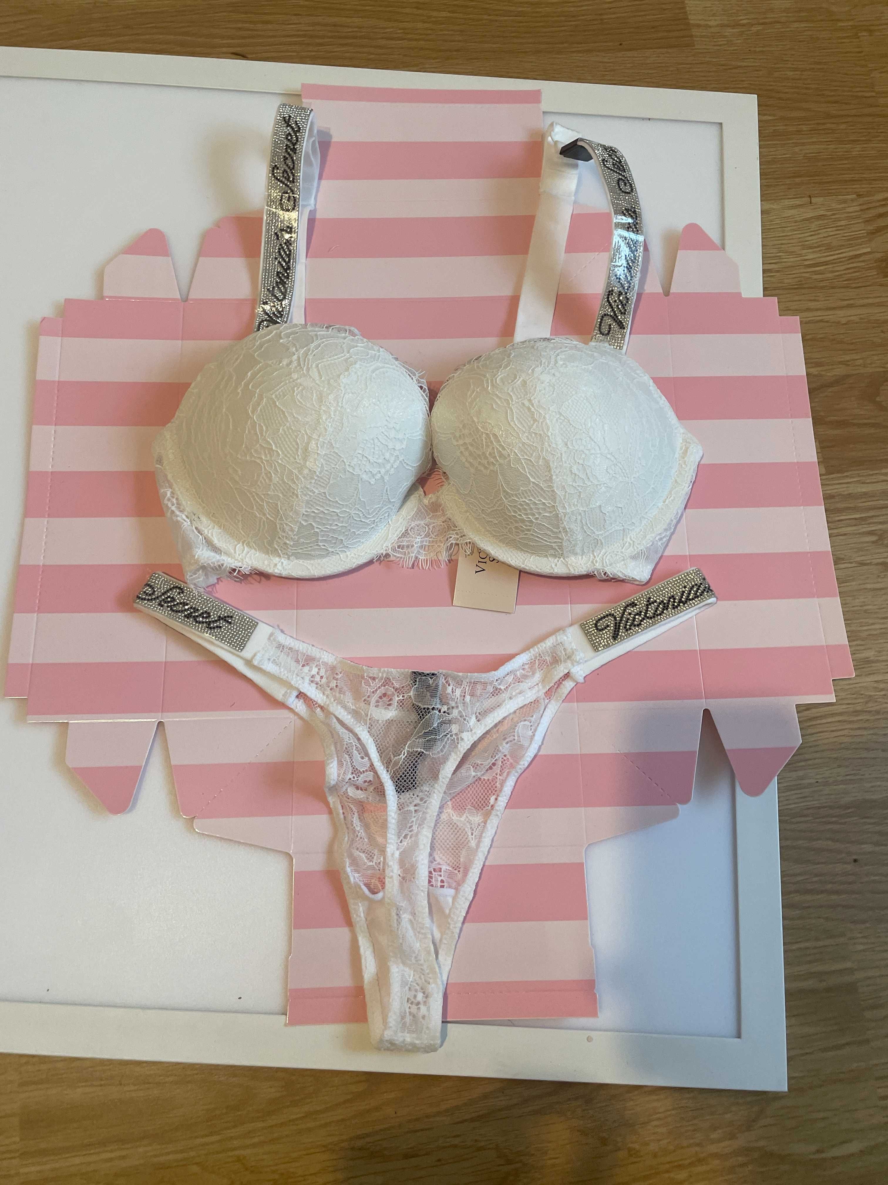 komplet bielizny victoria's secret white v11 new,85C