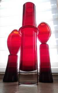 PRL wazon rubin, cylinder, tuba, walec szkło artystyczne