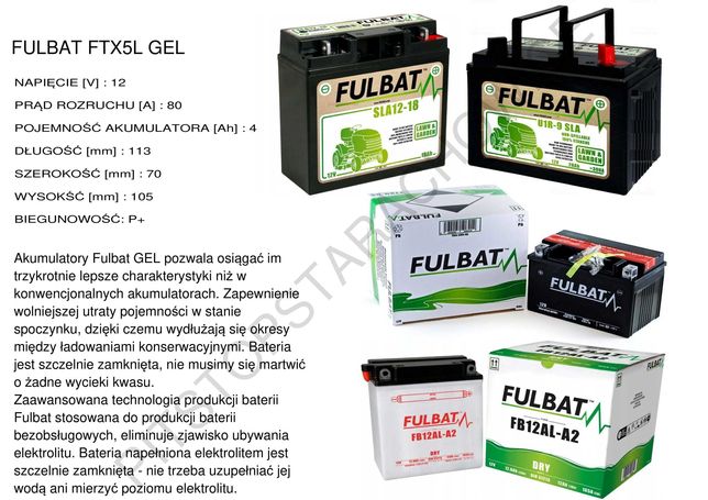 Akumulator gel FULBAT FTX5L, Motocykl, Skuter, Quad