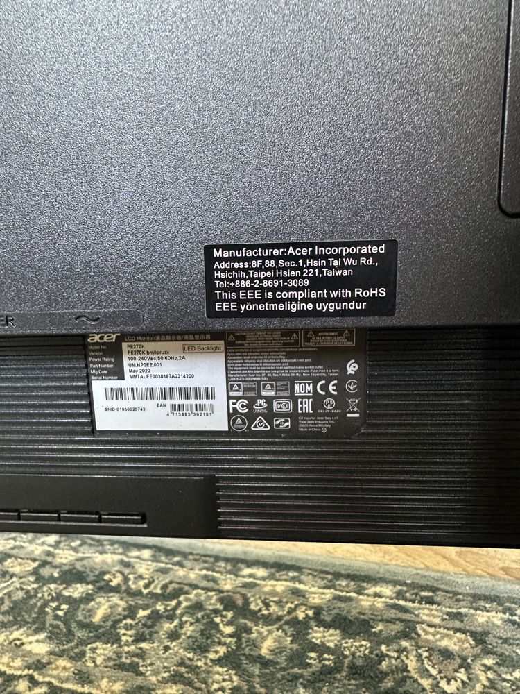 monitor acer pe270k 27’ 4k prodesigner