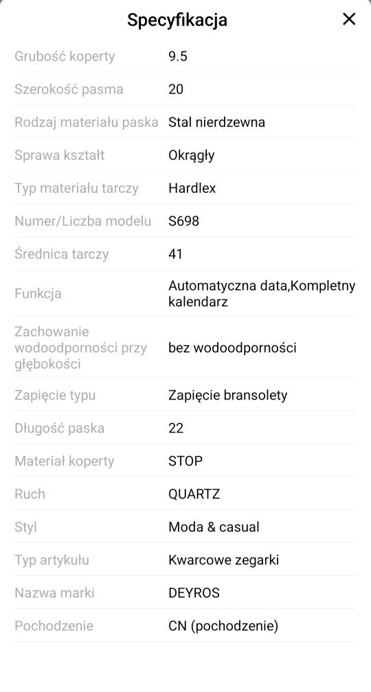 Męski zegarek kwarcowy DEYROS