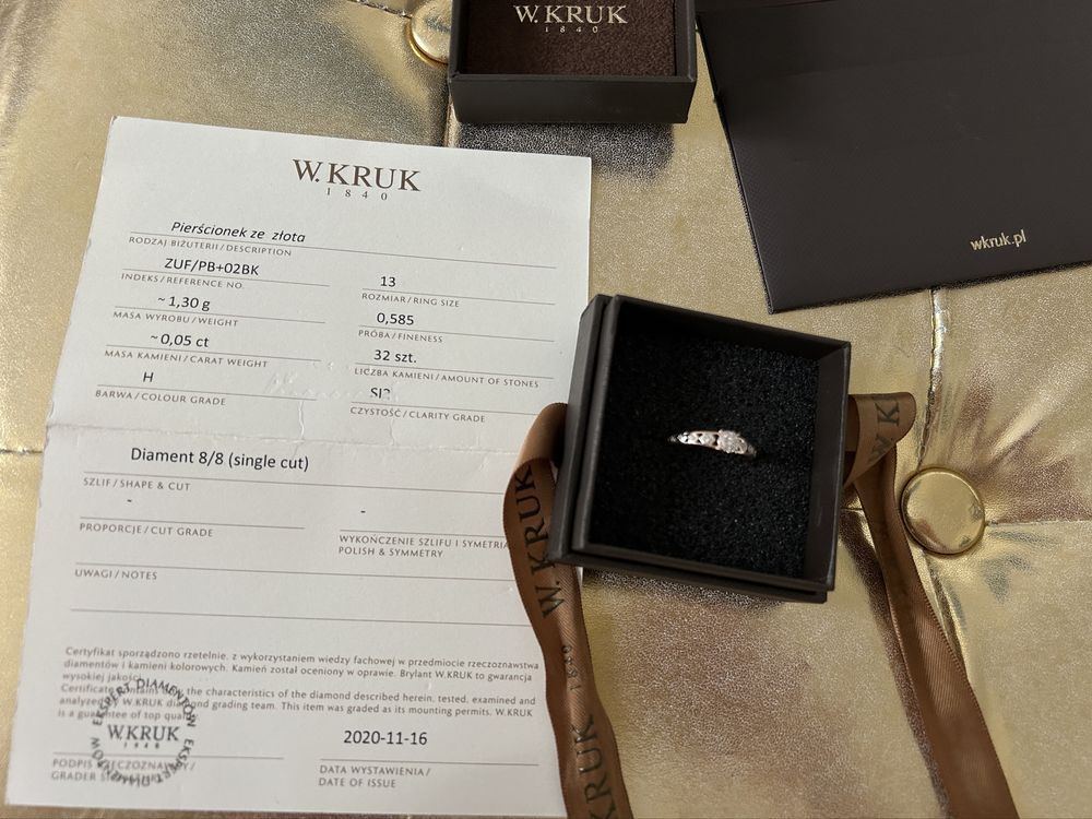 Pierścionek W. Kruk złoty 585, 32 diamenty , rozmiar 14