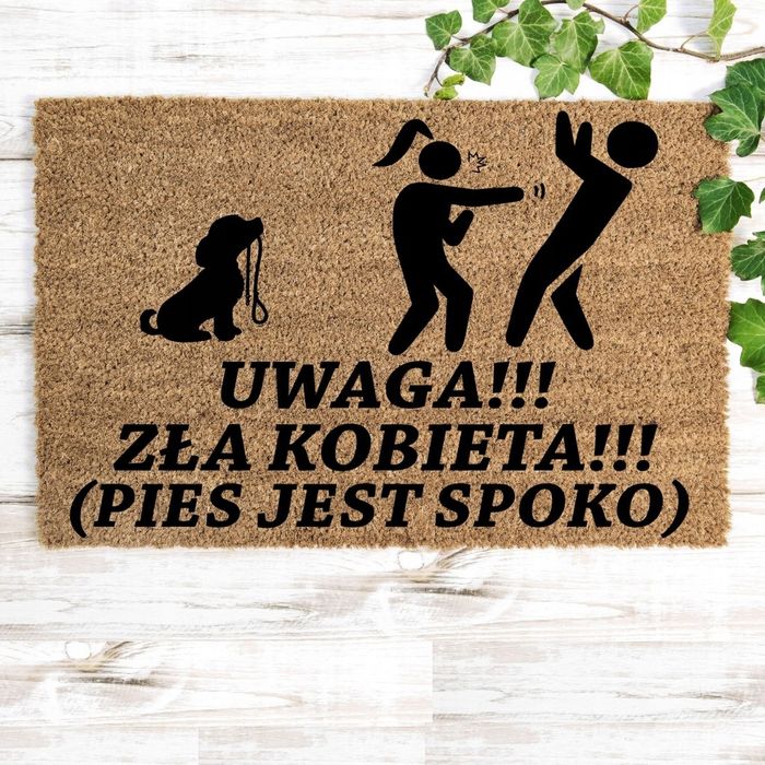 Wycieraczka pod drzwi gruba 60x90cm mata do butów ZŁA KOBIETA PIES