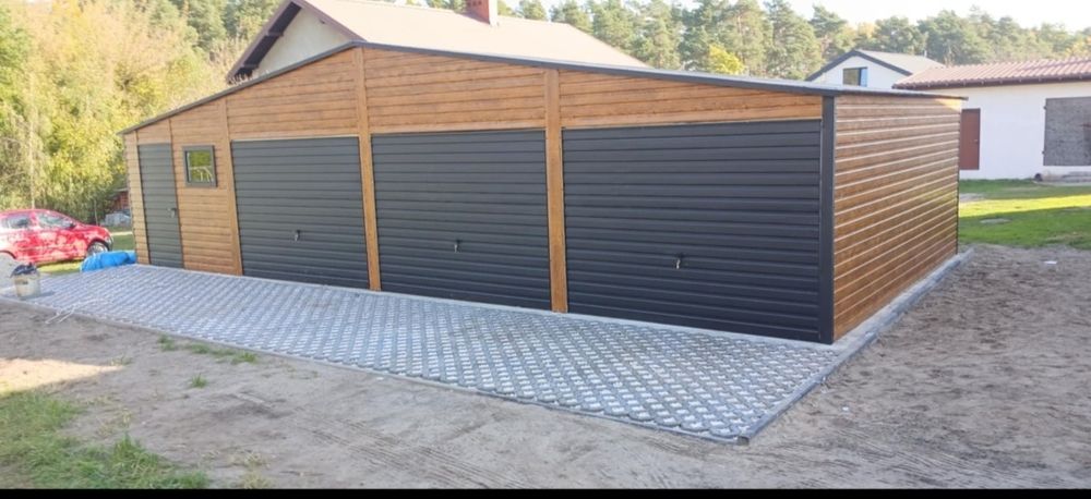 Garaz blaszany 12x6m, drewnopodobny, nowoczesny, profil zamknięty ocyn