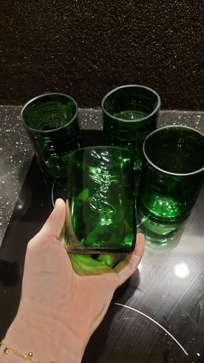 4 szklanki zielone Grolsh po piwie