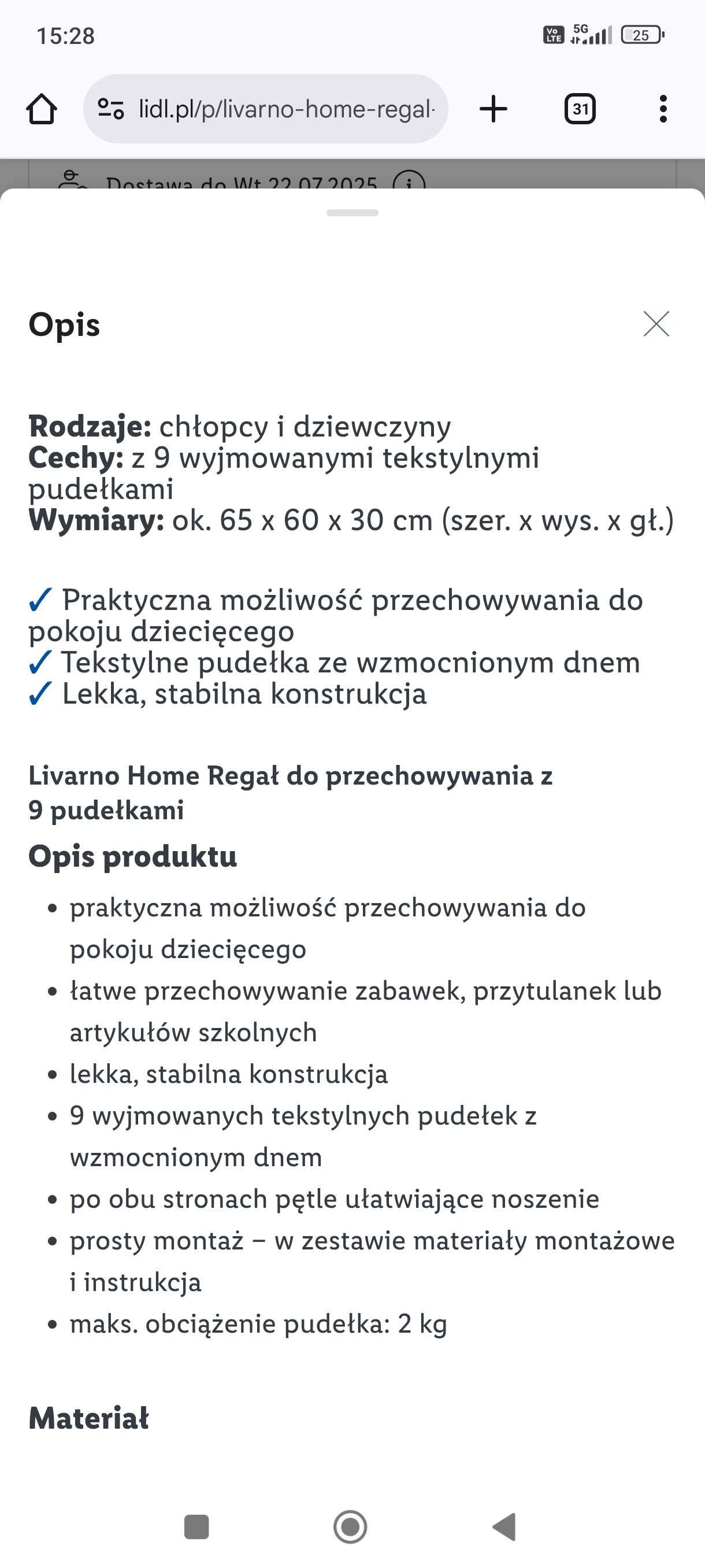 Regał z ozdobnymi koszami na zabawki dla dziecka