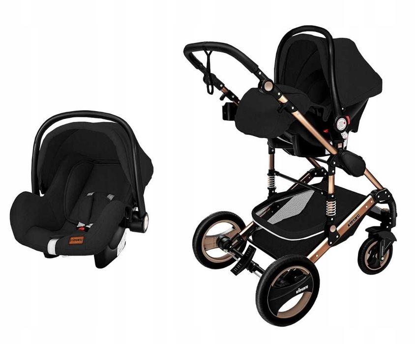 Kiduku wózek dziecięcy 3 w 1 w kolorze czarno-złotym nowy