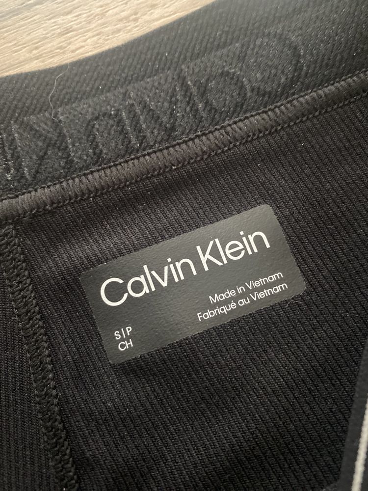 Czarne prążkowane kolarki bikery legginsy Calvin Klein Sport S