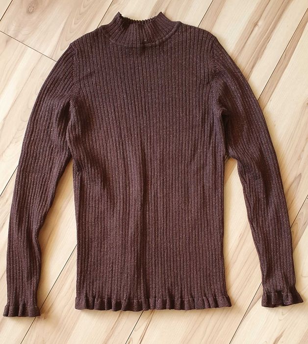 Sweter damski półgolf brokat złota nitka prążki Orsay S 36