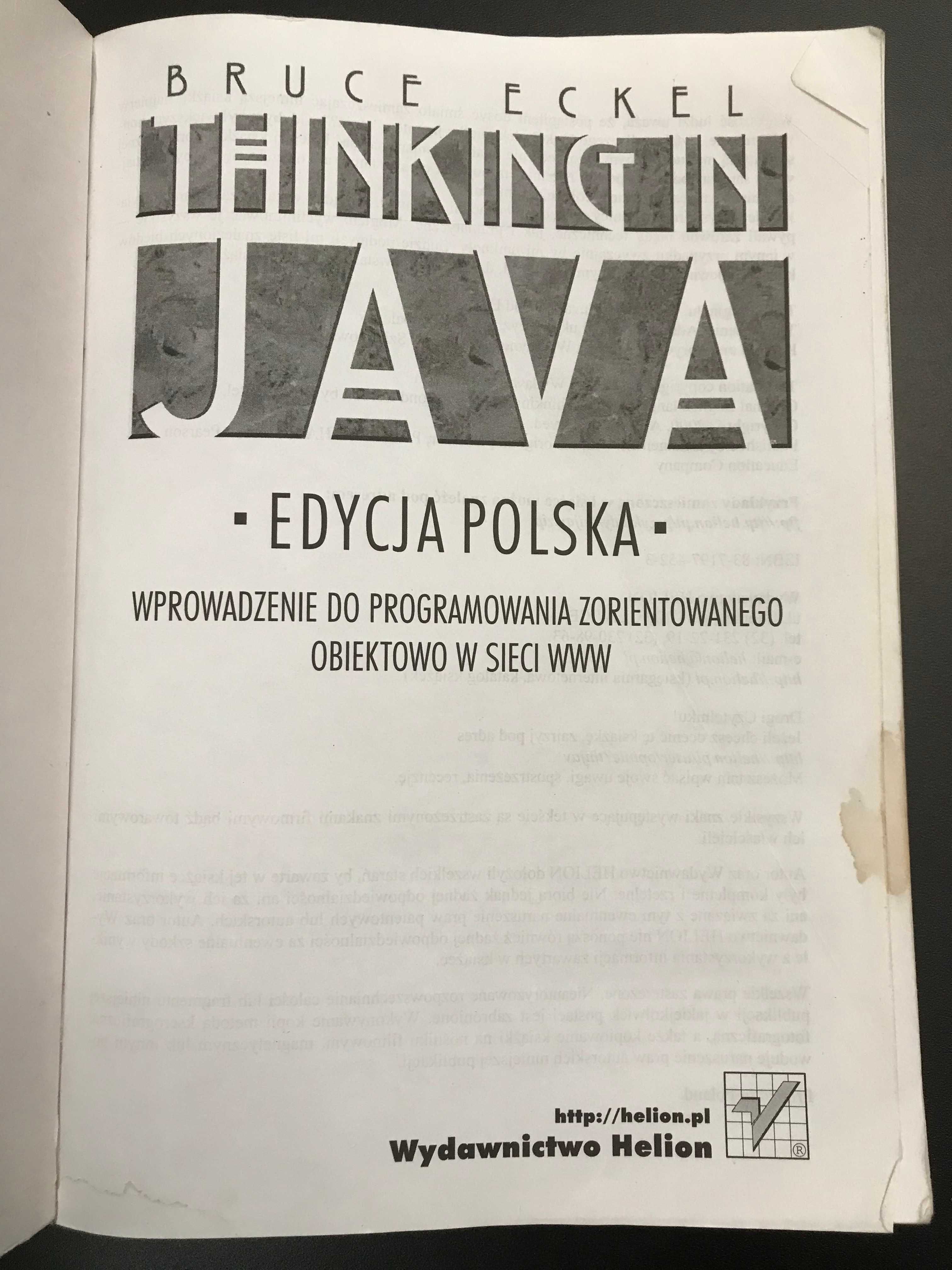 Thinking in Java Bruce Eckel 2001 r. Edycja polska