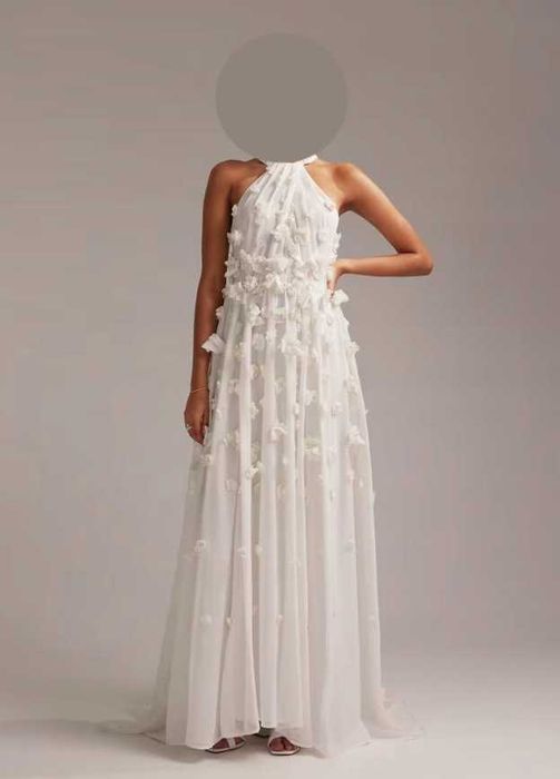 Zdobiona maxi ślubna kwiaty 3D halter asos