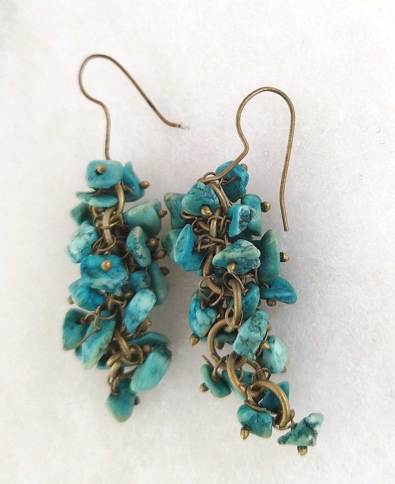 Серьги Гроздь-бирюза, Серебро - колечко