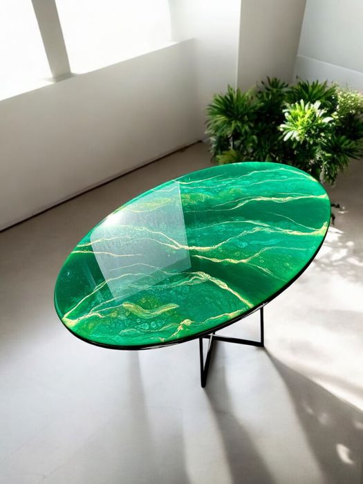Zielony Stolik z Żywicy Epoksydowej - Glamour dla Twojego Wnętrza!