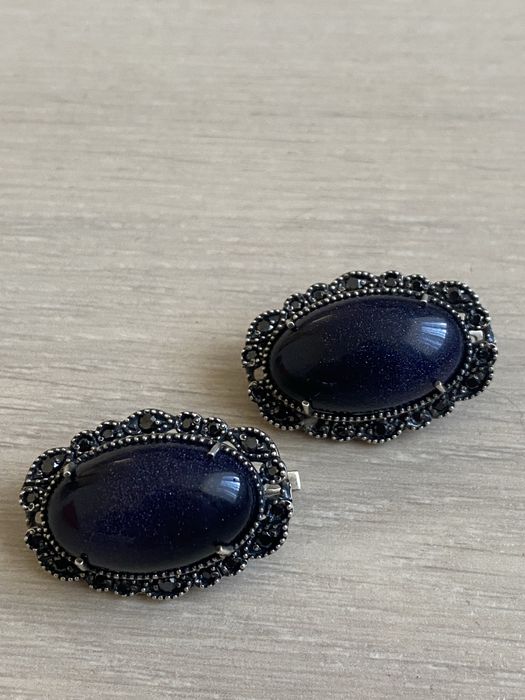 Серебряный комплект 925 пробы с авантюрином и цирконием