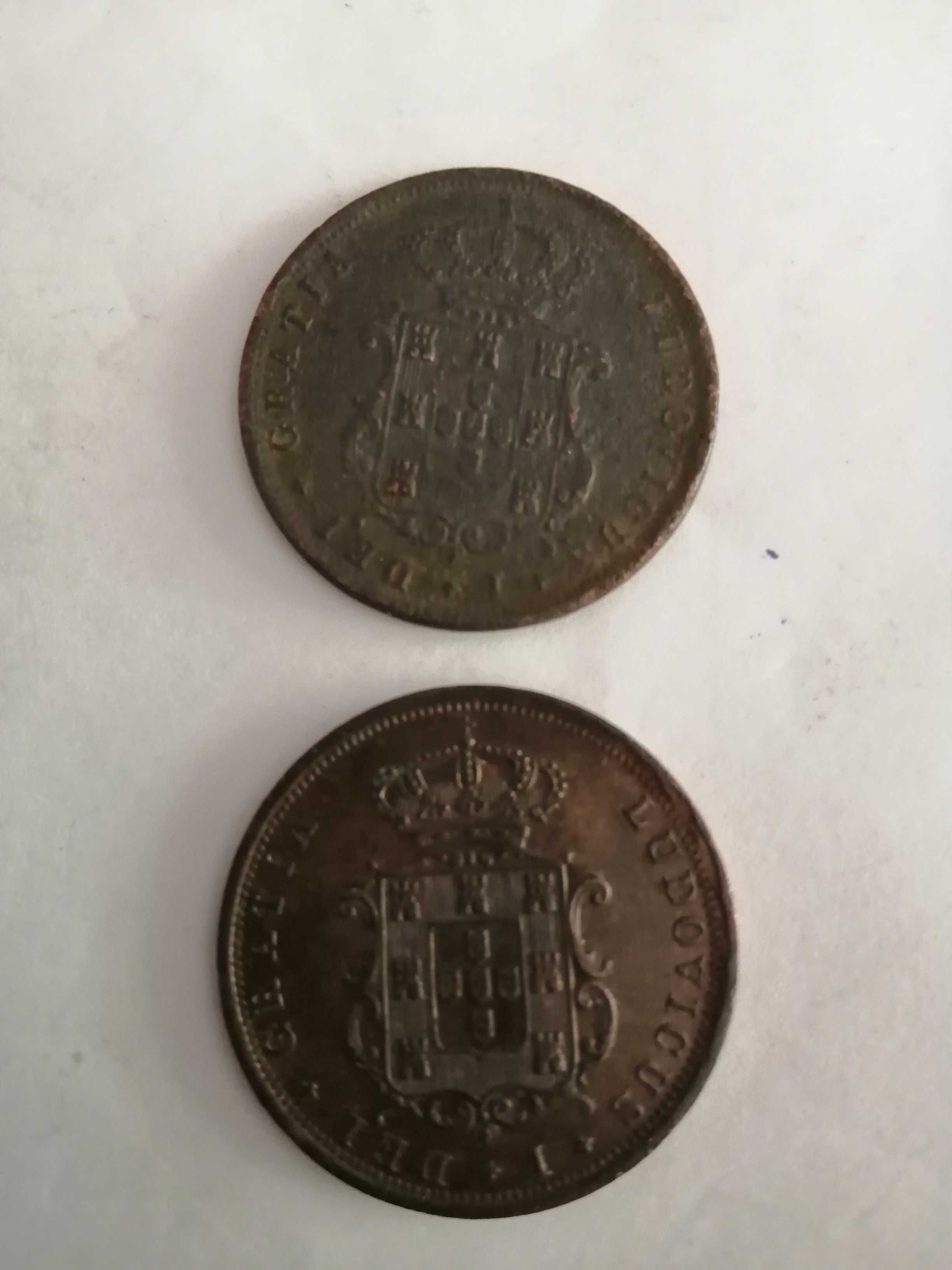 2 moedas de V réis D. Luís, 1867 e 1868.
