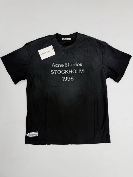 футболка Acne Studios black washed logo stockholm