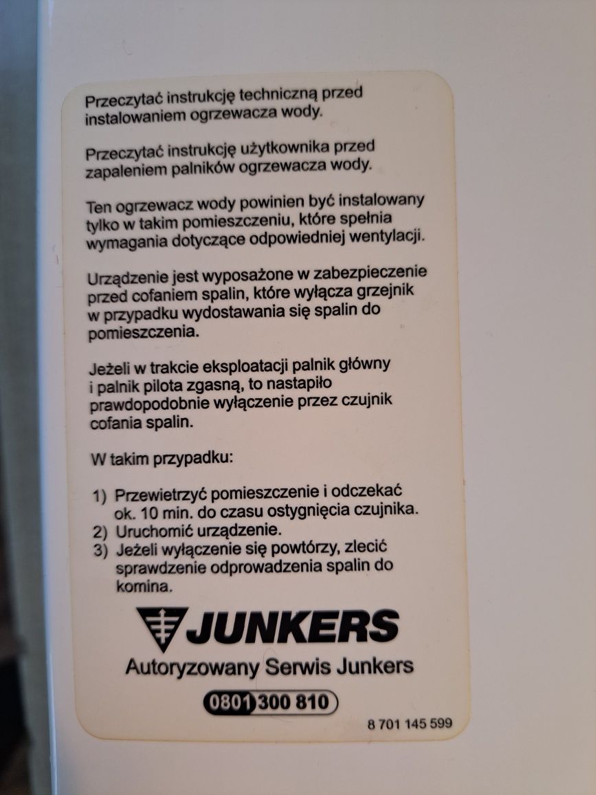 Piecyk gazowy Junkers power control