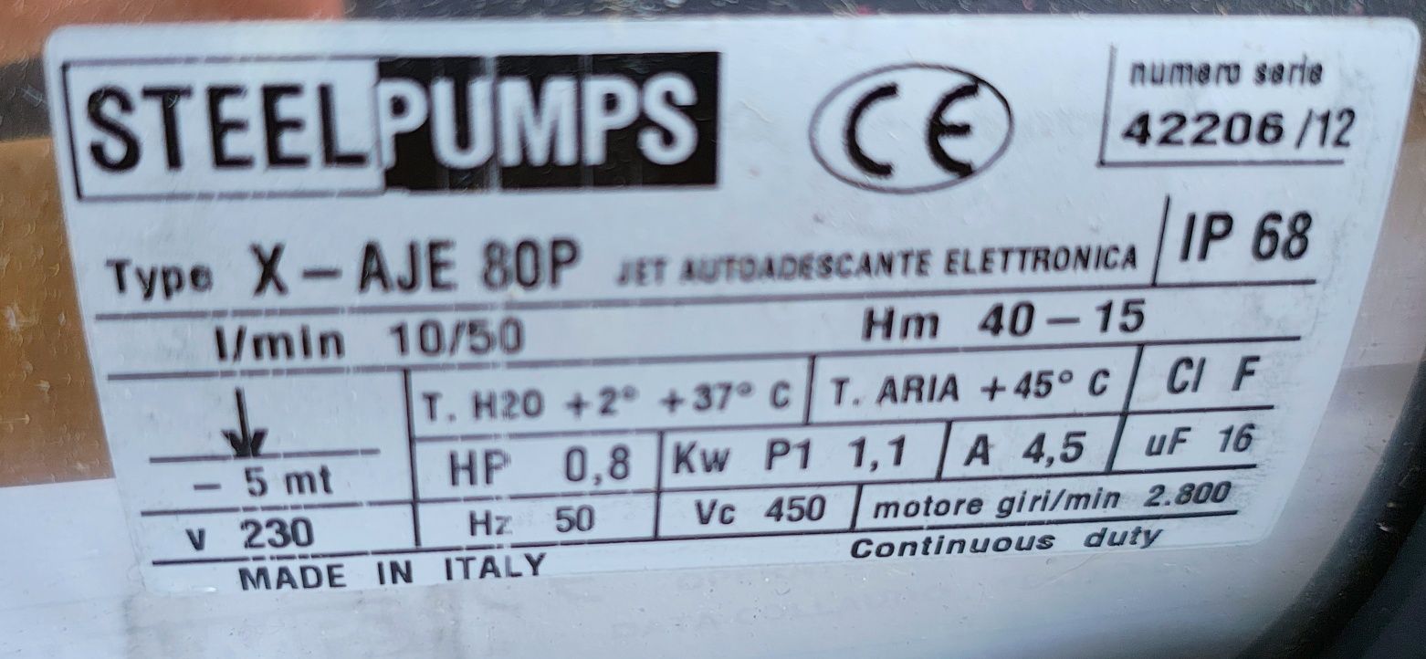 Nowa pompa do wody/studni 1,1Kw typ X-AJE 80