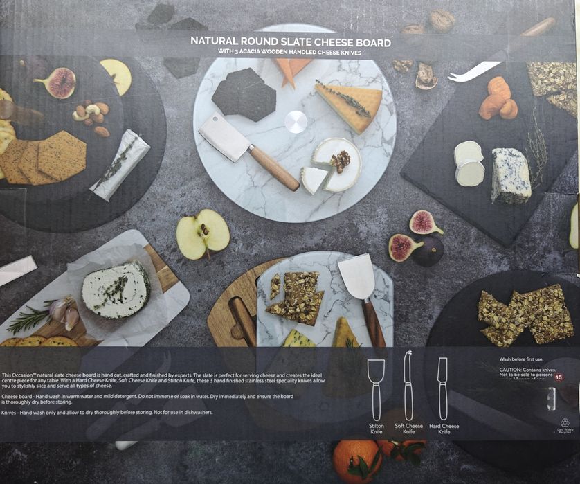 Deska do sera z naturalnego łupka z 3 specjalnymi akcesoriami do sera