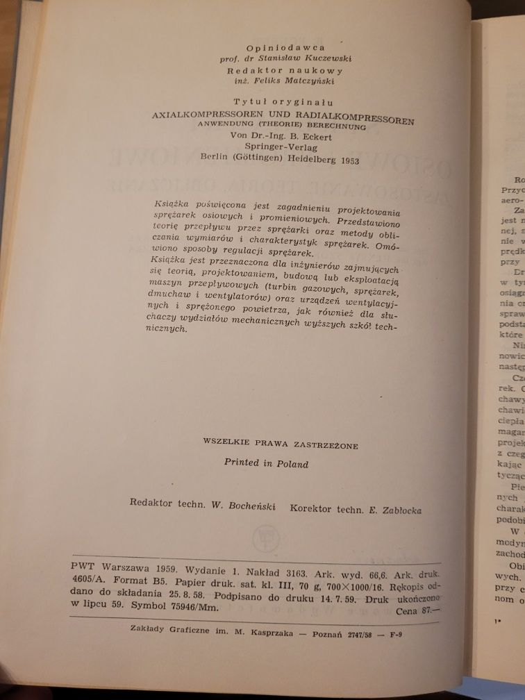 Sprężarki osiowe I promieniowe.  B. ECKERT.