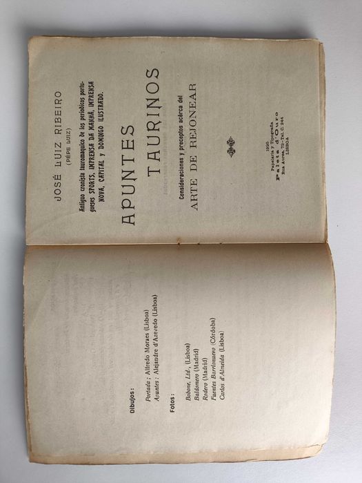 Livro Apuntes taurinos. Jose Luis Ribeiro. Arte de rejonear. 1925.