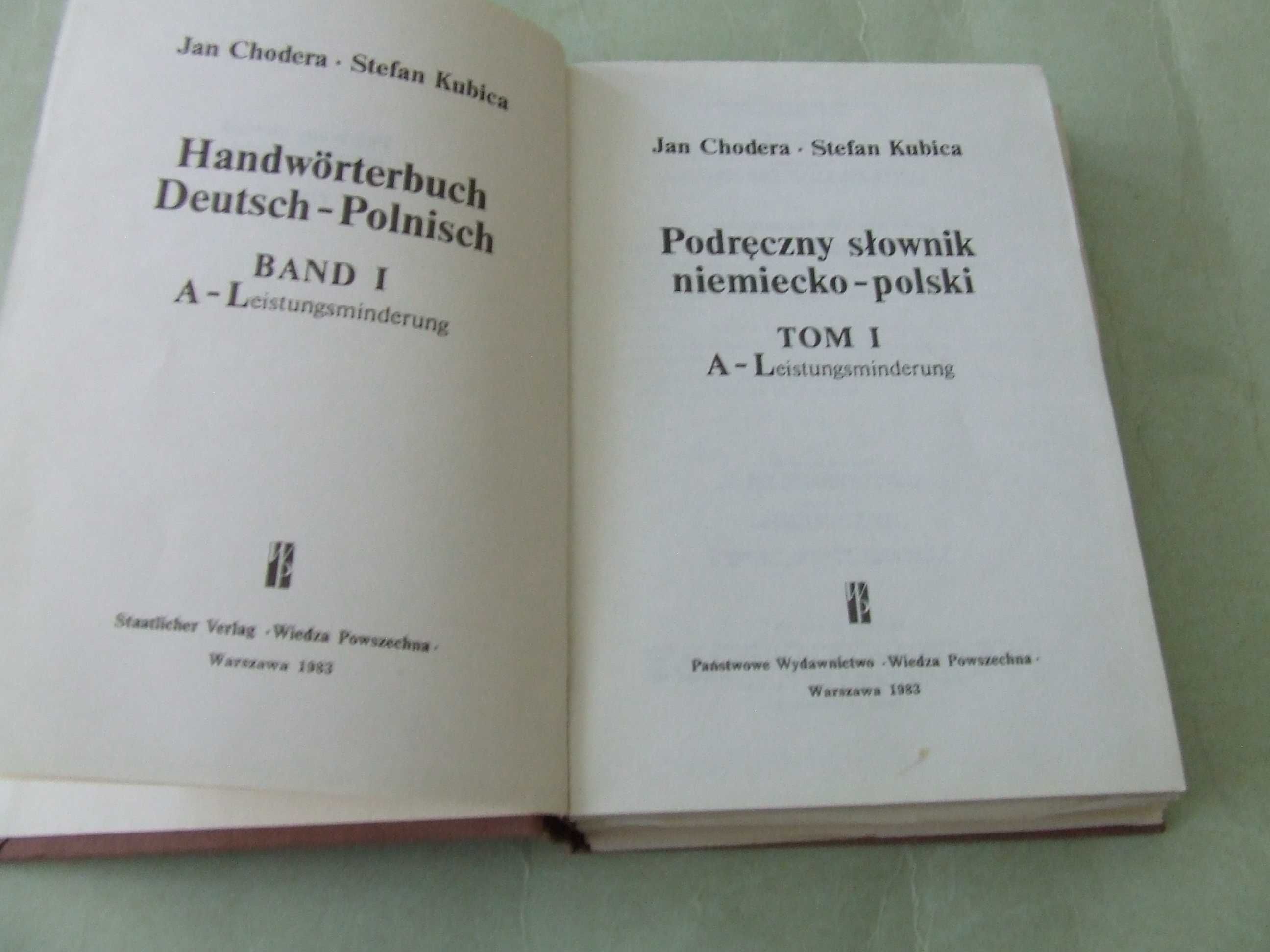 Podręczny słownik niemiecko - polski Tom 1 + 2 Chodera, Kubica