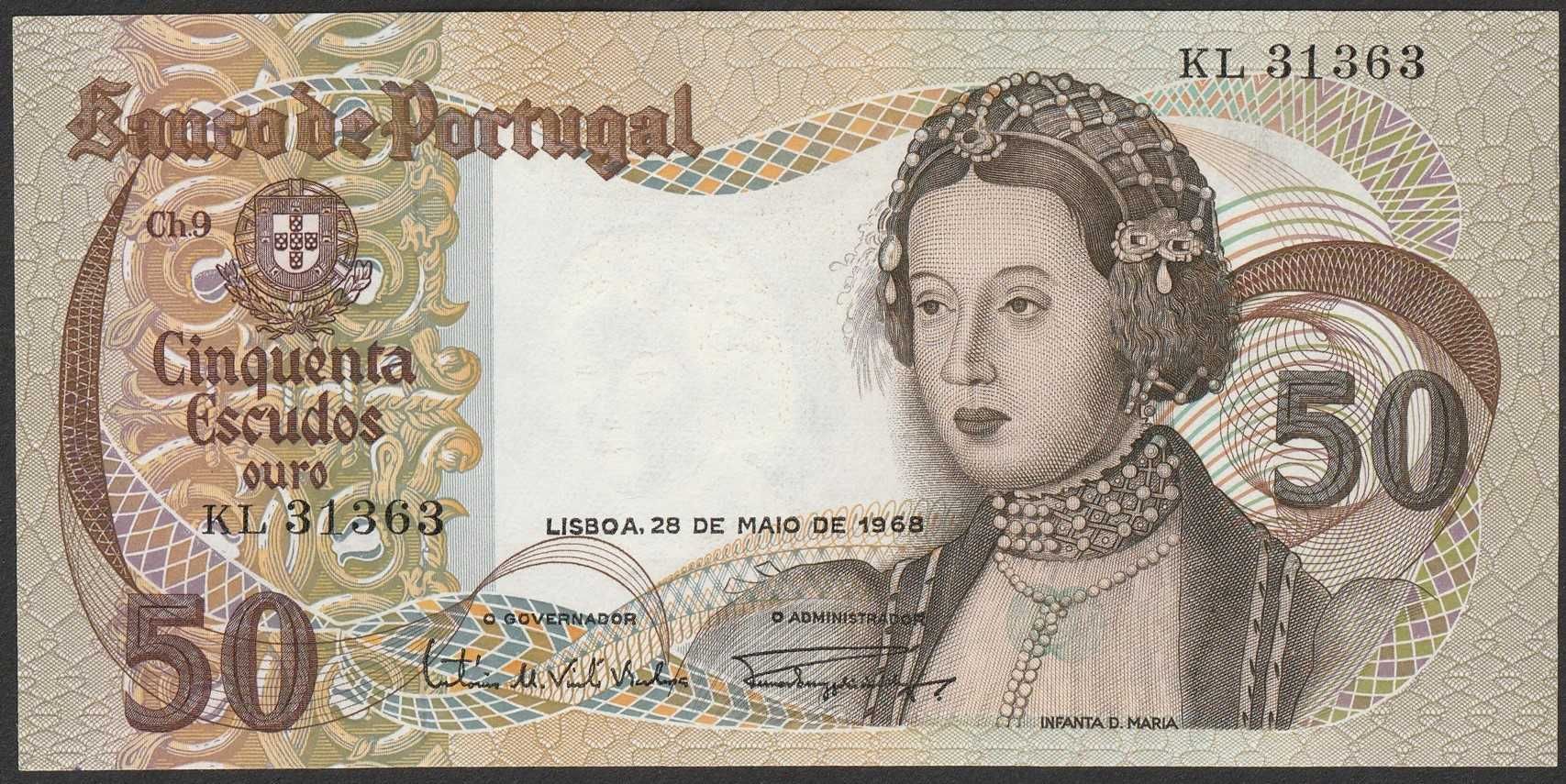 Portugalia 50 escudos 1968 - stan bankowy - UNC -