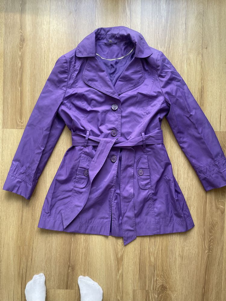 Plaszcz z paskiem fioletowy wiosenny plus size r. 44 XXL