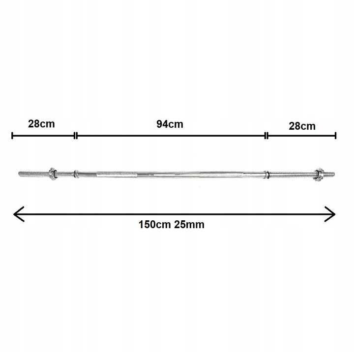 Gryf prosty stalowy sztanga 150 cm 25 mm