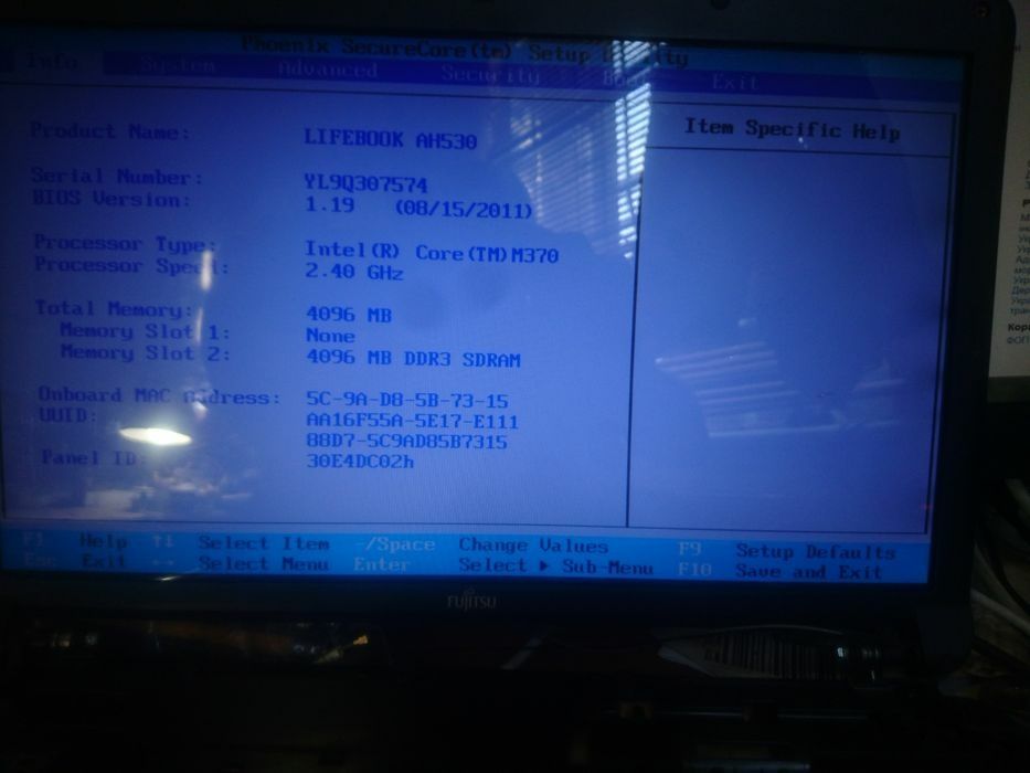 Монітор від "FUJTSU SIEMENS LIFEBOOK AH530" на запчастини.