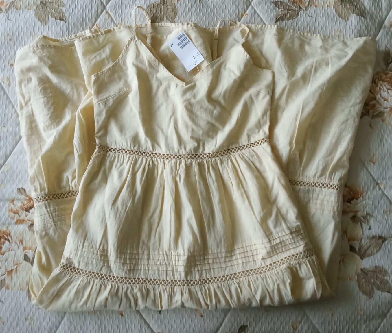 Długa sukienka maxi H&M bawełna 38 żółta falbany boho cottagecore