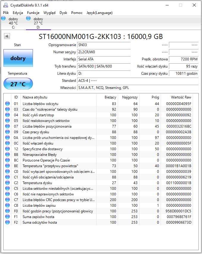Seagate Exos X16 16TB SATA 6 Gb/s (ST16000NM001G) - Na gwarancji
