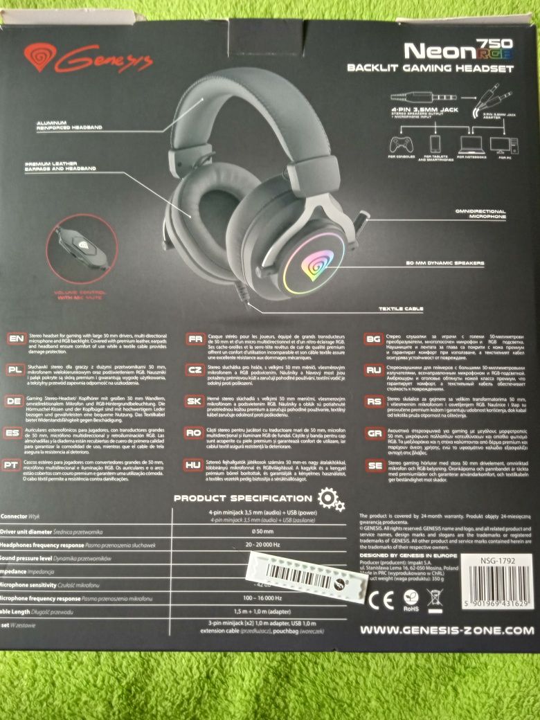 Słuchawki Genesis Neon 750 rgb