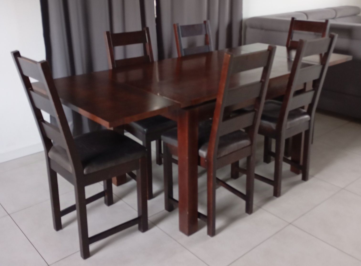 Stół drewniany olchowy wenge + 6 krzeseł