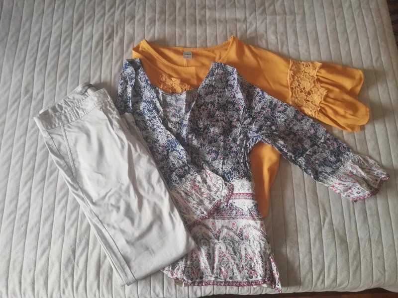 Lote de roupa: calças Zara, blusa boho/hippie