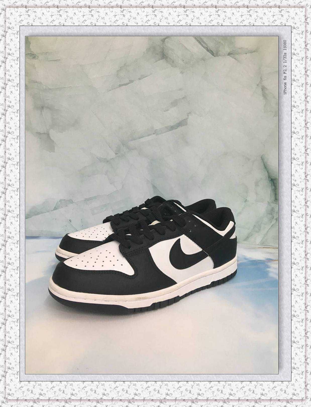 Sapatilhas Nike Dunk Panda preto e branco com atacadores, tamanho 39